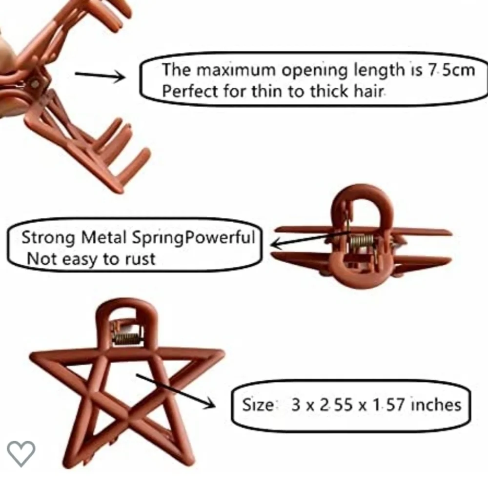 Star Shaped Claw Clips Set of 3: 1 Navy, 1 Orange and 1 Brown